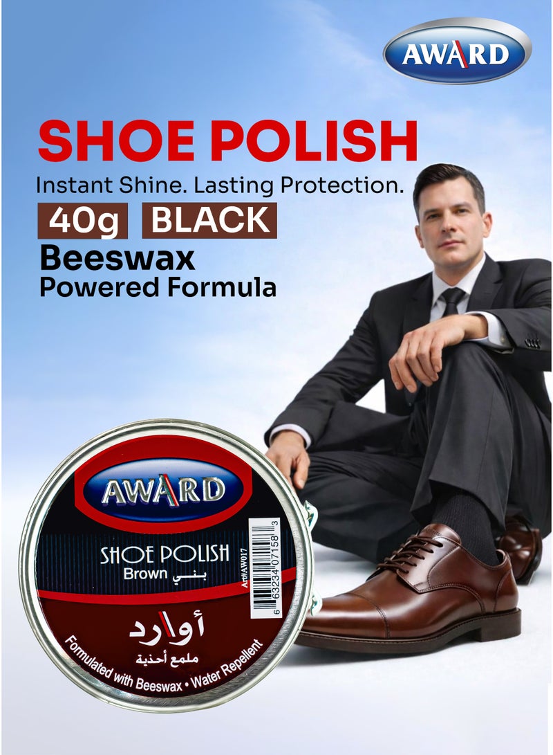 AWARD Shoe Polish Wax Tin Brown – 40 g (Pack of 2) | Quick Shine, Rich Brown Gloss for Leather Shoes & Boots - Image 2